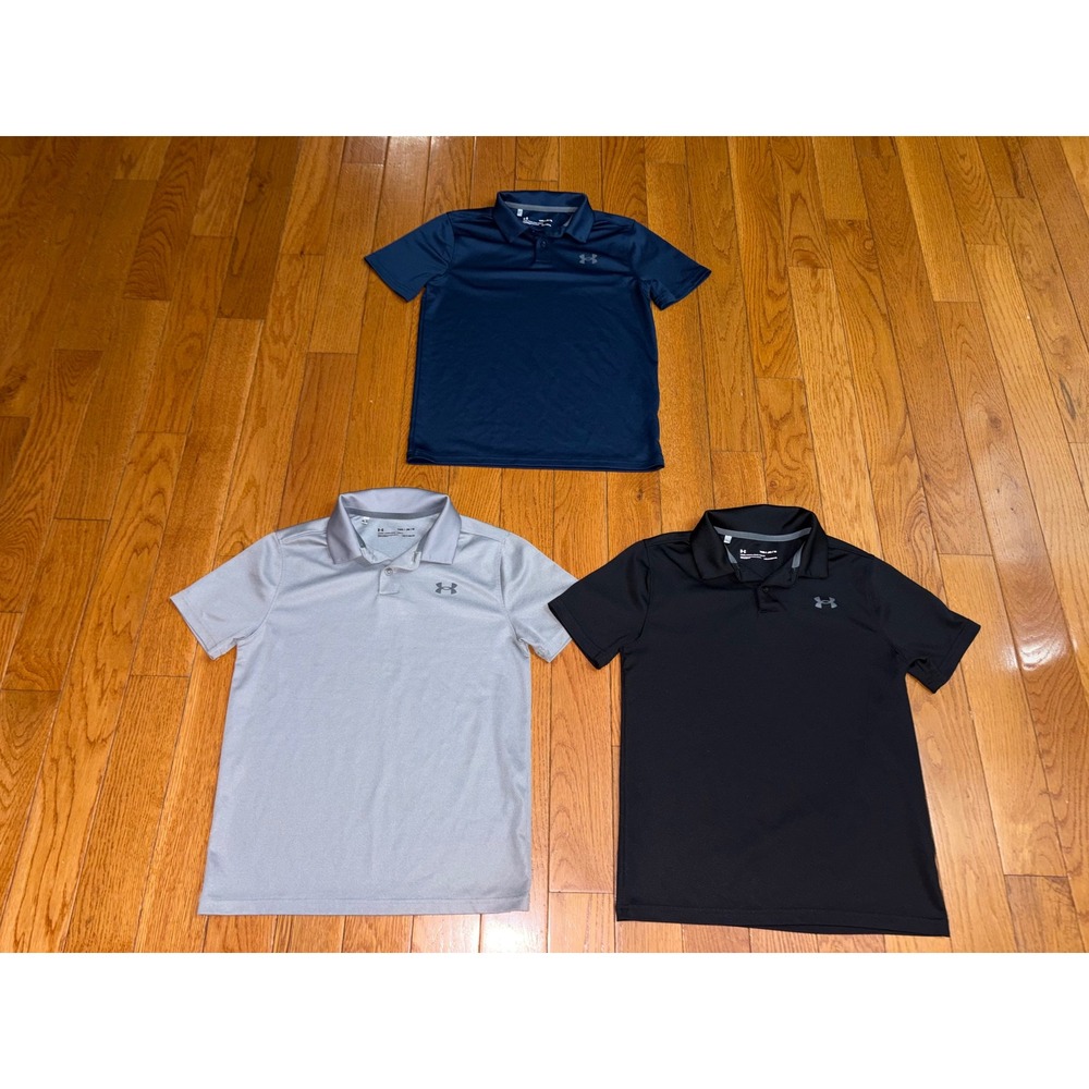 Bundle 3 Under Armour Kids HeatGear Polo Shirts 3 Pack Grey Black YMD M 10-12
